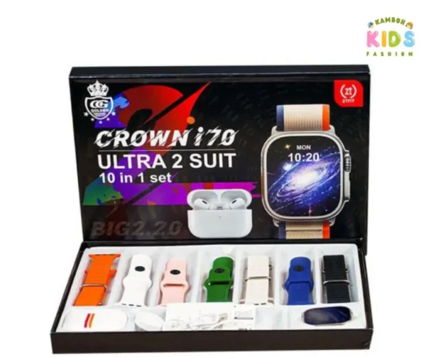 Crown I70 Ultra 2 Suit 10+1 Set Big 2.20 Smart Watch And Airpods (random Color)