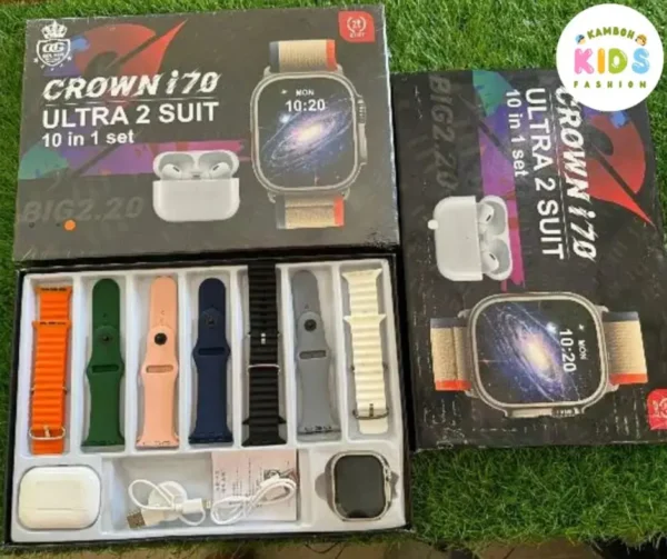 Crown I70 Ultra 2 Suit 10+1 Set Big 2.20 Smart Watch And Airpods (random Color) - Image 3